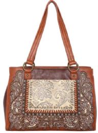 2 Wholesale Montana West Tooled Floral Tote Coffee