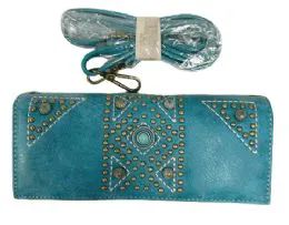 4 Wholesale Montana West Aztec Collection Wallet Crossbody In Torquoise