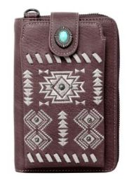 4 Wholesale American Bling Embroidered Collection Phone Wallet Crossbody Coffee