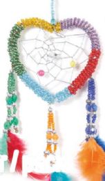 24 Wholesale Beaded Heart Shaped Dream Catcher With Feather