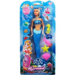 12 Wholesale 14" Mermaid Doll W/ Accessories On Double Blister Card, 3 Assorted