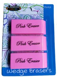 24 Wholesale 3 Pink Wedge Erasers