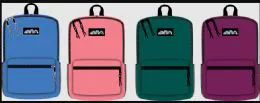 24 Wholesale Backpack 17 X 12 X 5.875 Inches 1 Side Mesh Pocket Padded Back And Straps No. 10 Zippers Blue Pink Green Purple Brights