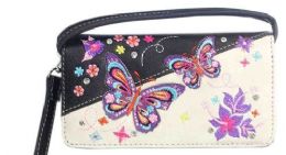 5 Pieces Western Wallet Purse Small Butterflies Flowers In Black - Wallets & Handbags