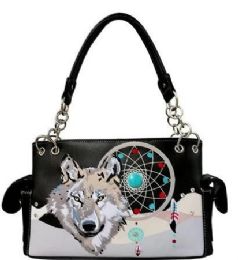 3 Wholesale Embroidery Wolf With Dream Catcher Purse In Black