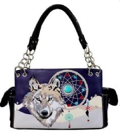 3 Wholesale Purple Wolf With Dream Catcher Satchel Purse With Gun Pocket