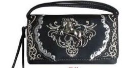 5 Pieces Embroidered Horse Wallet Purse Black - Shoulder Bags & Messenger Bags