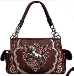 3 Wholesale Brown Embroidered Satchel Purse With Gun Pocket
