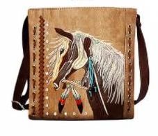 5 of Embroidered Horse Crossbody Sling Bag With Gun Pockets In Tan