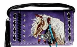 5 Wholesale Rhinestone Wallet Purse With Horse Embroidery Purple