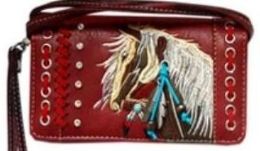 5 Wholesale Rhinestone Wallet Purse With Horse Embroidery In Red