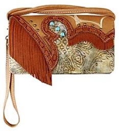 5 Pieces Wallet Purse Long Strap With Fringes Beige - Wallets & Handbags