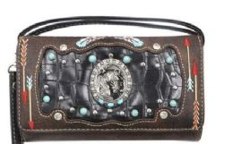 5 Pieces Rhinestone Studded Horse Design Wallet Purse Brown - Wallets & Handbags