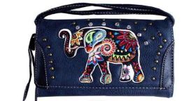 5 Pieces Rhinestone Wallet Purse With Elephant Embroidery In Blue - Wallets & Handbags