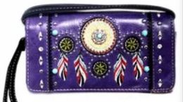 5 Wholesale Rhinestone Studded Feather Design Wallet Purse In Purple
