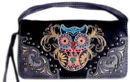 5 Wholesale Rhinestone Studded Owl Design Wallet Purse In Black