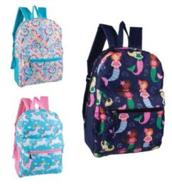 24 Pieces 15" Fun Print Girls Backpacks in 3 Assorted Styles - Backpacks 15" or Less