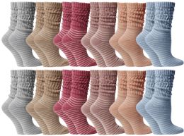 12 Wholesale Yacht & Smith Slouch Socks For Women, Striped Neutral Sock Size 9-11