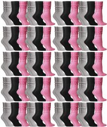 60 Pairs Yacht & Smith Slouch Socks For Women, Assorted Pink Black Gray, Sock Size 9-11 - Womens Crew Sock