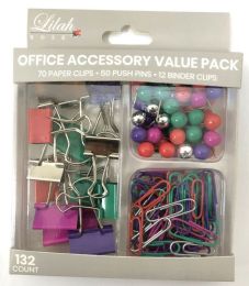 48 of Office Accessory Value Pack - 132 Piece - 12 Binder Clips - 50 Round Head Push Pins - 70 Paper Clips - 5 Assorted Clip Colors
