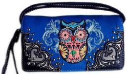 5 Wholesale Rhinestone Studded Owl Design Wallet Purse Blue