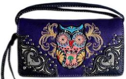5 Wholesale Rhinestone Studded Owl Design Wallet Purse Purple