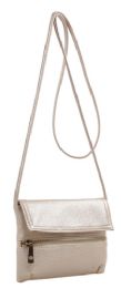 6 Wholesale Fashion Crossbody Sling Purse With Front Zipper In Gold
