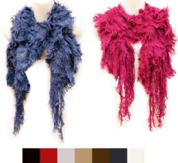 36 Pieces Knitted Solid Color Scarves With Fur Like Fringes - Womens Fashion Scarves