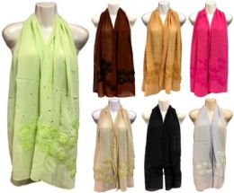 36 Pieces Silk Scarves Scarf With Lace Flower And Glitter - Womens Fashion Scarves