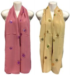 36 Pieces Silk Scarves Scarf With Circular Glitter Design - Womens Fashion Scarves