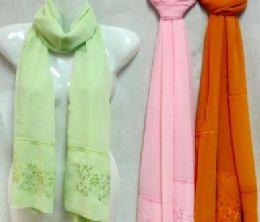 36 Wholesale Silk Scarves Scarf With Flower Embroidery