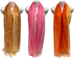 36 Wholesale Two Tone Scarf Scarves With Fringes Assorted Colors
