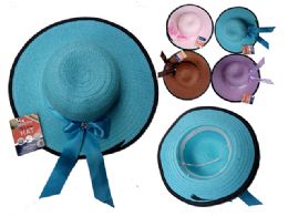 144 Pieces Women's Hat W/ Ribbon + Gem - Sun Hats