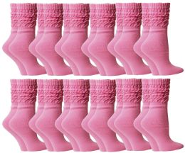 12 Wholesale Yacht & Smith Slouch Socks For Women, Solid Pink, Sock Size 9-11
