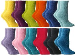 12 Wholesale Yacht & Smith Women's Assorted Bright Solid Color Gripper Fuzzy Socks, Size 9-11