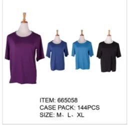 36 Pieces Ladies Solid Color Short Sleeve Top - Womens Fashion Tops