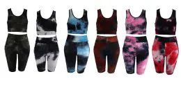 72 Pieces Tie Dye Color Bubble Set With Half Top Size Assorted - Womens Active Wear