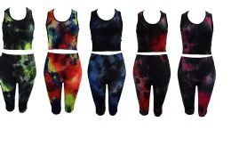 72 Pieces Tie Dye Color Set With Half Top Size Assorted - Womens Active Wear