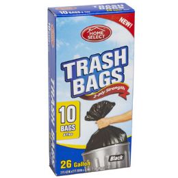24 Wholesale Trash Bags 10ct - 26 Gallon W/ties Black Home Select 2-Ply Strength