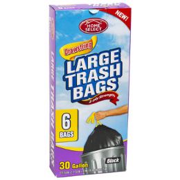 24 Wholesale Trash Bags 6ct - 30 Gallon Large Drawstring Black Home Select 2-Ply Strength