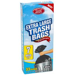 24 Wholesale Trash Bags 7ct - 33 Gallon Xl W/ties Black Home Select 2-Ply Strength