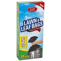 24 Wholesale Trash Bags 5ct - 39 Gallon Lawn & Leaf W/ties Black Home Select 2-Ply Strength