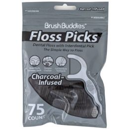 24 Wholesale Dental Floss Picks 75ct Charcoal