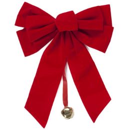 36 Wholesale Bow Red Velvet 10x15in W/bell 7 Loop Christmas Tcd