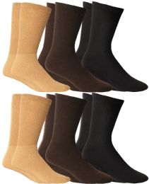 24 Pairs Yacht & Smith Women's Cotton Diabetic NoN-Binding Crew Socks - Size 9-11 Assorted Brown, Khaki, Navy - Women's Diabetic Socks