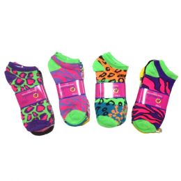 96 Pairs Women's Neon Animal Print Ankle Socks - Womens Ankle Sock