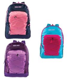 24 Pieces 19" Bungee Backpacks With Side Mesh Water Bottle Pockets In 3 Assorted Colors - Backpacks 18" or Larger