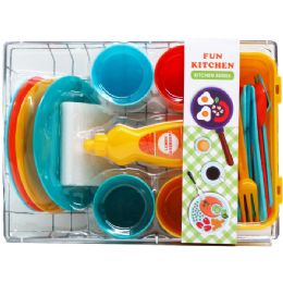 12 Pieces 23pc Pretend Dish Play Set In 12" Metal Dish Rack - Toy Sets
