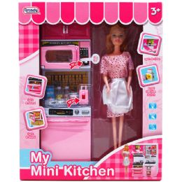 6 Pieces 12.25" B/o Kitchen Microwave W/ 11" Doll - Girls Toys