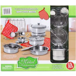 6 Pieces 23pc Metal Kitchen Play Set In Color Box - Girls Toys